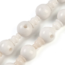 Natural White Jade 3-Hole Guru Beads Strands, for Buddhist Jewelry Making, T-Drilled Beads, Gourd