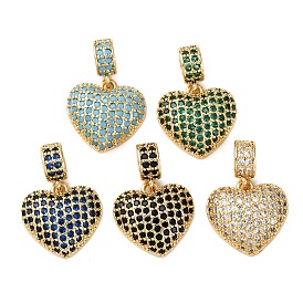 Латунное микропейв с кубическим цирконием европейские подвески с подвесками, Сердцевые серьги с отверстиями, реальный 18 k позолоченный, стойки покрытие, долговечный, без свинца и без кадмия