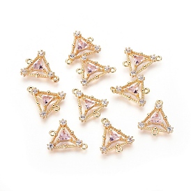 Brass Links/Connectors, with Cubic Zirconia, Real 18K Gold Plated, Triangle