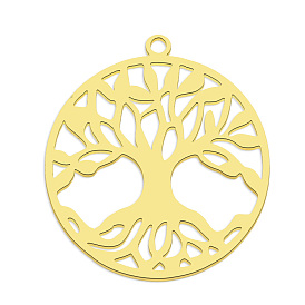 201 Stainless Steel Pendants, Laser Cut, Flat Round with Tree of Life