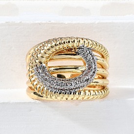 Латунные микро-паве кубические цирконии регулируемые манжеты открытые кольца, без кадмия и без свинца, овальные