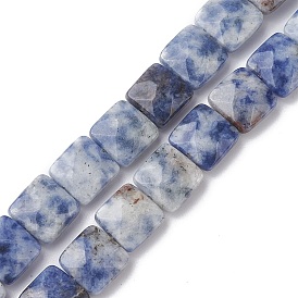 Perles de jaspe tache bleue naturelle, carré à facettes