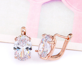 Rose Gold Geometric Zircon Earrings for Women - Classic and Fashionable High-end Ear Accessories