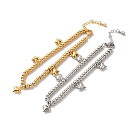 304 браслет-подвеска в виде сердца из нержавеющей стали с круглыми бусинами из нержавеющей стали для женщин