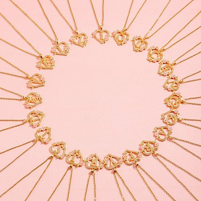 Латунные кристаллы горный хрусталь полые розы сердце с подвеской в виде буквы для женщин, с розовым эмали, золотые