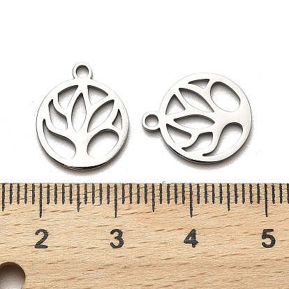 316 Surgical Stainless Steel Pendants, Laser Cut, Flat Round with Flower Charm