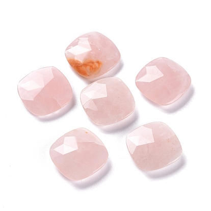 Natural Rose Quartz Beads, No Hole/Undrilled, for Wire Wrapped Pendant Making, Faceted, Square