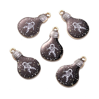 Alloy Enamel Pendants, Light Bulb with Astronaut Pattern
