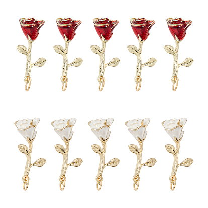 20 шт 2 цвета сплава эмалевые подвески, с 304 кольцами из нержавеющей стали, роза