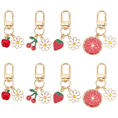 16 шт. 4 стили эмалированный кулон с цветочным и фруктовым сплавом, Сплав с застежками когтя омара
