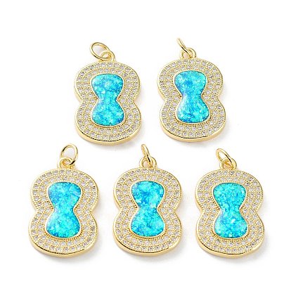 Rack Plating Brass Micro Pave Cubic Zirconia Pendants, Synthetic Opal Gourd Charms with Jump Ring, Cadmium Free & Lead Free, Long-Lasting Plated, Real 18K Gold Plated