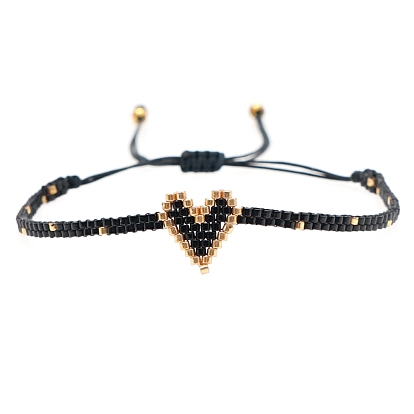 Friendship Heart Loom Pattern Seed Beads Bracelets for Women, Adjustable Nylon Cord Braided Bead Bracelets