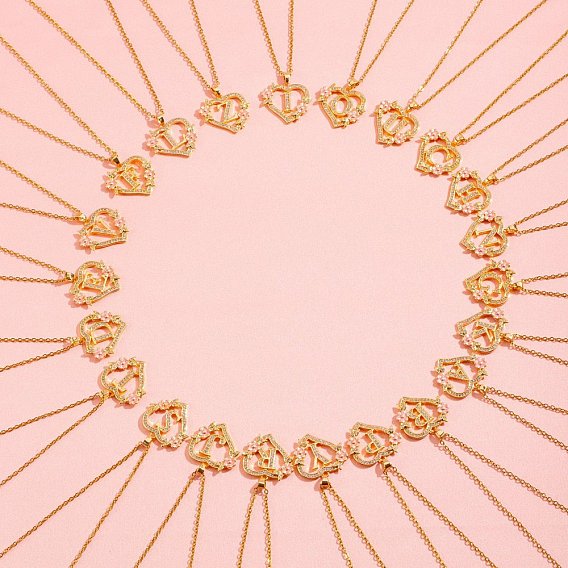 Латунные кристаллы горный хрусталь полые розы сердце с подвеской в виде буквы для женщин, с розовым эмали, золотые