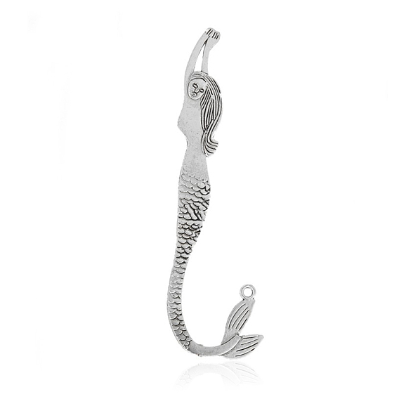 Mermaid Tibetan Style Alloy Bookmarks, 120x35x2mm, Hole: 3mm
