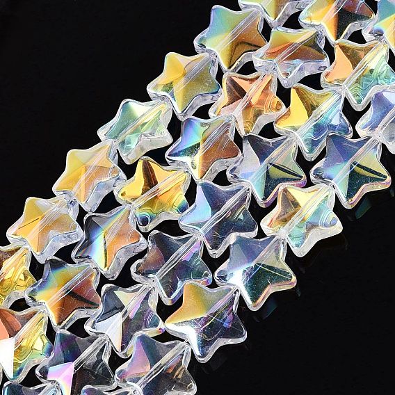 Electroplate Transparent Glass Beads Strands, Star, AB Color Plated
