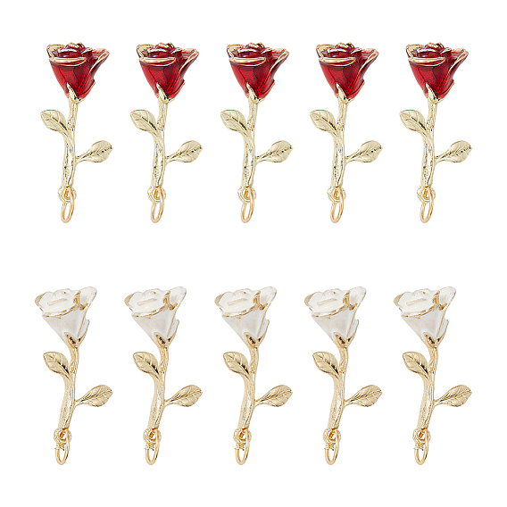 20 шт 2 цвета сплава эмалевые подвески, с 304 кольцами из нержавеющей стали, роза