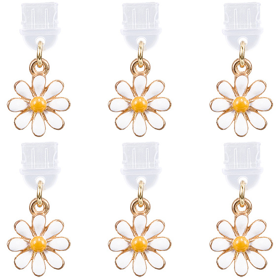 6шт пластиковые мобильные пылезащитные заглушки, цветок, с подвесками из эмали и сплава 