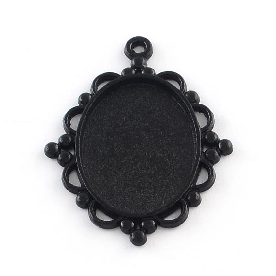 Electrophoresis Alloy Rhombus Pendant Cabochon Settings, Cadmium Free & Nickel Free & Lead Free, Oval Tray: 25x18mm, 39x30x2mm, Hole: 2mm