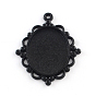 Electrophoresis Alloy Rhombus Pendant Cabochon Settings, Cadmium Free & Nickel Free & Lead Free, Oval Tray: 25x18mm, 39x30x2mm, Hole: 2mm