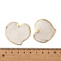 Natural Capiz Shell Pendants, Heart Charms with Golden Tone Brass Edge, Valentine's Day