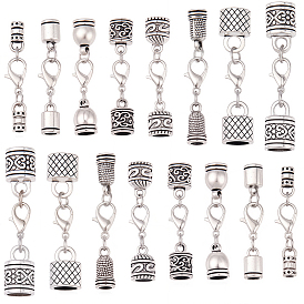 32Pcs 8 Styles Alloy Cord Ends, with Lobster Claw Clasps, Mixed Shapes