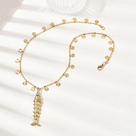 304 Женские ожерелья с подвеской в виде рыбки из нержавеющей стали с синтетической бирюзой