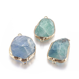 Natural Green Fluorite Links Connectors, with Brass Findings, Nuggets
