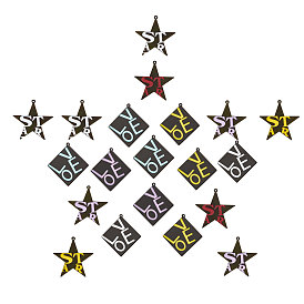 Sunnyclue 20pcs 2 pendentifs en acétate de cellulose (résine) peints à la bombe, étoile avec mot étoile & losange avec mot amour