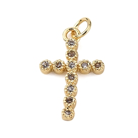 Brass Micro Pave Clear Cubic Zirconia Pendants, with Jump Ring, Cross