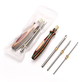 Stainless Steel Punch Needles, with Wood Handle and 3Pcs Replacement Head Needle, DIY Handcraft Embroidery Pen Tool