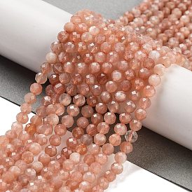 Natural Moonstone Beads Strands, Faceted, Round, Grade A
