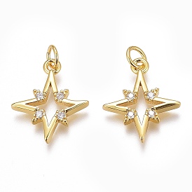 Латунные микропаве прозрачные подвески с фианитом, долговечный, звезда
