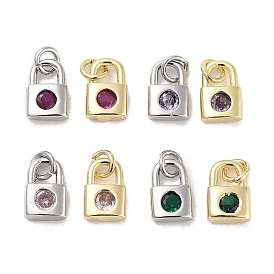 Brass Micro Pave Cubic Zirconia Charms, with Jump Ring, Lock