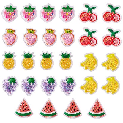 28Pcs Transparent PVC Plastic Cabochons, with Sequin, Strawberry & Grapes & Banana
