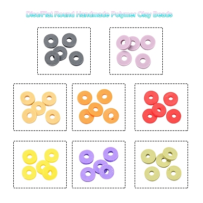 1120Pcs 8 Colors Handmade Polymer Clay Beads, Disc Heishi Beads