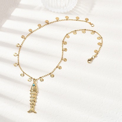 304 Женские ожерелья с подвеской в виде рыбки из нержавеющей стали с синтетической бирюзой