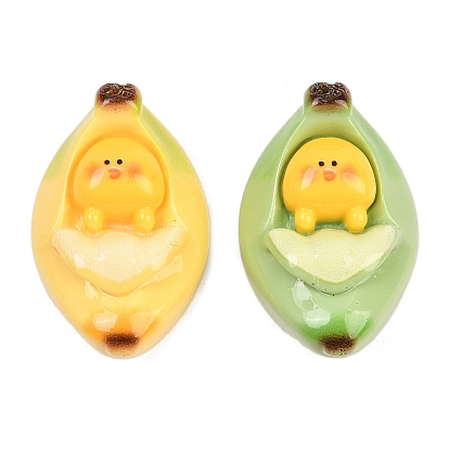 Непрозрачные кабошоны из смолы, цыпленок лежит на банановой подстилке