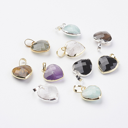 Natural Gemstone Pendants, with Brass Findings, Faceted, Heart