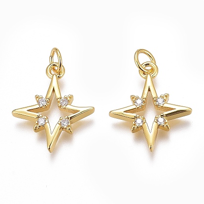 Латунные микропаве прозрачные подвески с фианитом, долговечный, звезда