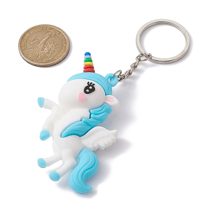 Cartoon Unicorn PVC Plastic Keychain, with Iron Split Key Rings