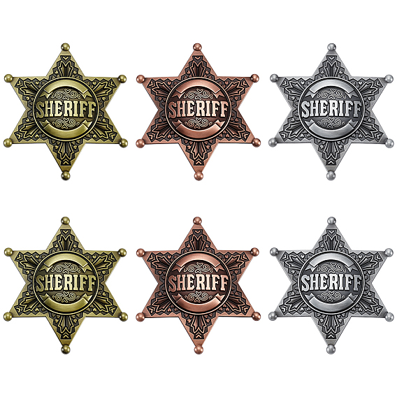 6шт. 3 цвета Звезда Давида со словом «шериф», значки из сплава для лацканов, рюкзака и одежды