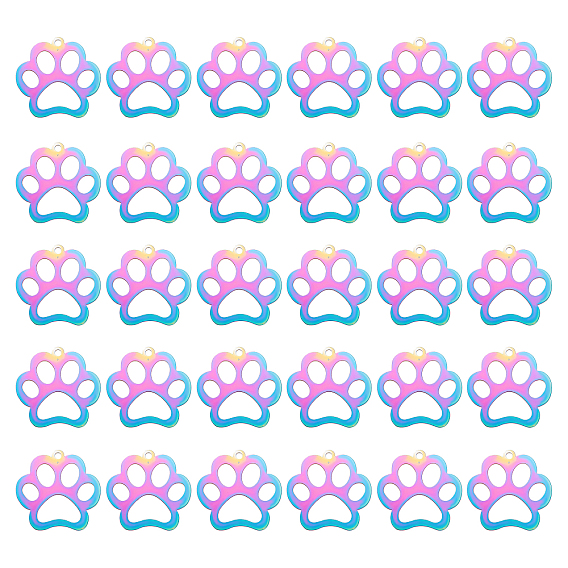 30шт ионное покрытие (IP) 201 подвески для домашних животных из нержавеющей стали, гравированные металлические украшения, след кошки