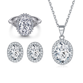 925 Silver Zircon Marquise Ring Set with Pendant Necklace and Earrings