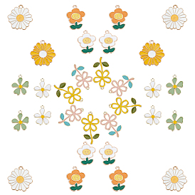 SUNNYCLUE 32Pcs 8 Style Alloy Enamel Pendants, Light Gold, Flower