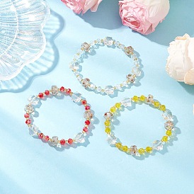 3шт. стеклянные бусины эластичные браслеты для женщин, рондель, граненые