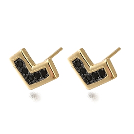 Rack Plating Brass Micro Pave Cubic Zirconia Stud Earring, Long-Lasting Plated, Cadmium Free & Lead Free, Heart, Black