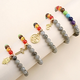 Круглый эластичный браслет из натуральных и синтетических драгоценных камней с бусинами, украшения на тему чакры для женщин