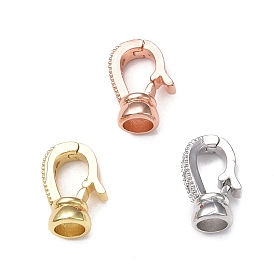 Rack Plating Brass Micro Pave Clear Cubic Zirconia Fold Over Clasps, Cadmium Free & Lead Free, Long-Lasting Plated