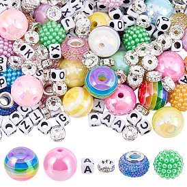 DIY Beads Findings Kits, include Electroplated Opaque Stripe Resin European Beads, Resin Rhinestone European Beads, Opaque Acrylic Beads, ABS Plastic Beads, Brass Grade B Rhinestone Spacer Beads