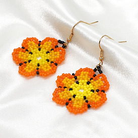 Boho Style Handmade Glass Bead Flower Earrings with Simple Design